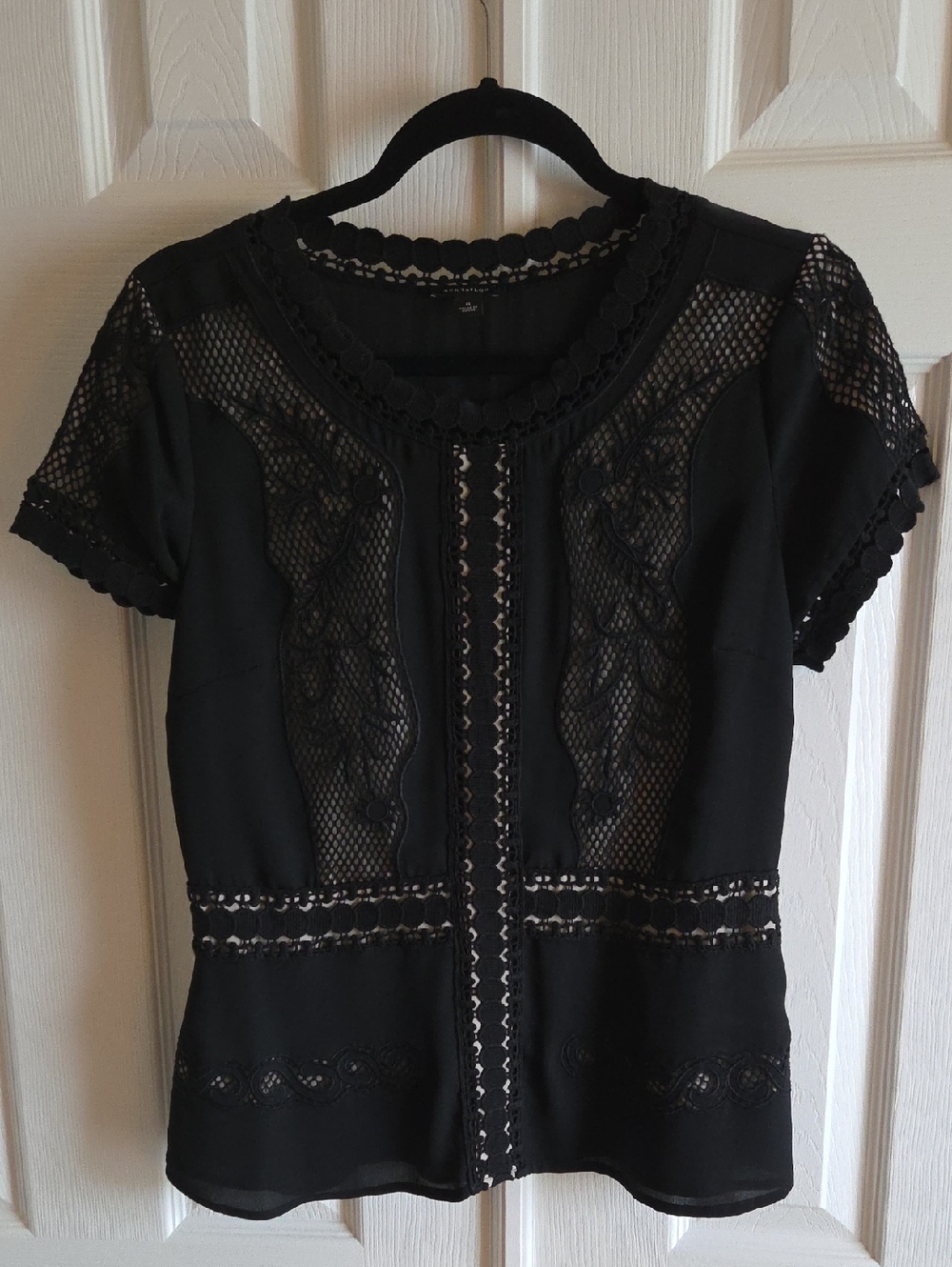 Ann Taylor Black Lace-Trim Short Sleeve Top Never Worn